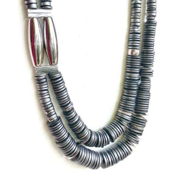 Chico's Jewelry - Vintage Chunky Gray Heishi Bead Layered Necklace | Chico's Statement Jewelry EUC